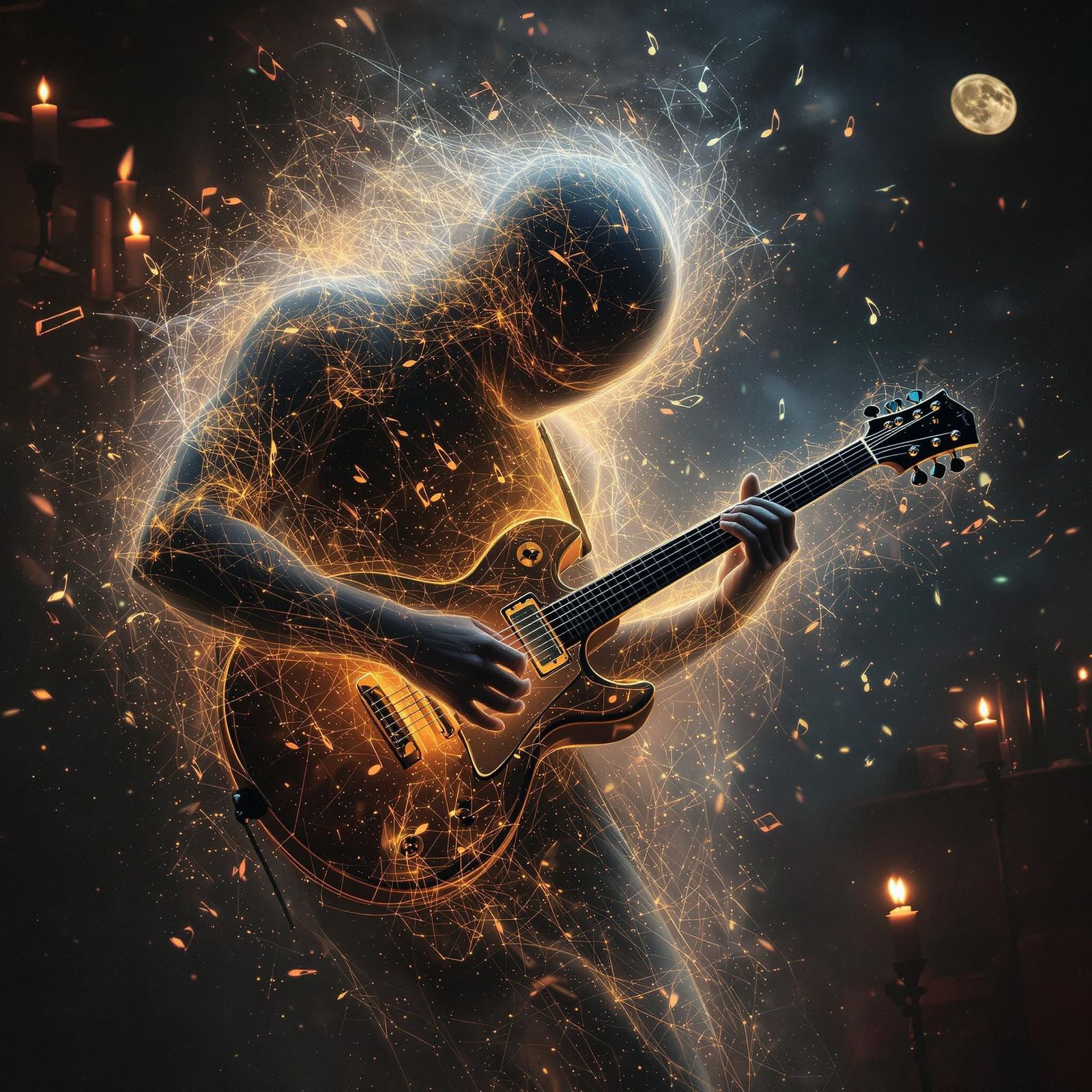 Spectral Guitarist in Smoky Jazz Club: Digital Art