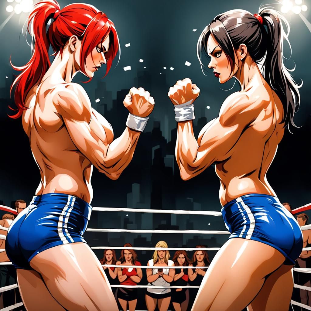 Intense Face-Off Between Two Women in an Arena