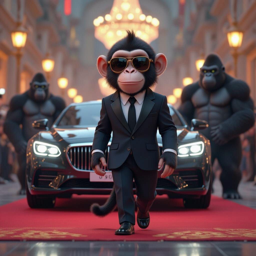 Monkey Celebrity on Red Carpet as 3D Animation