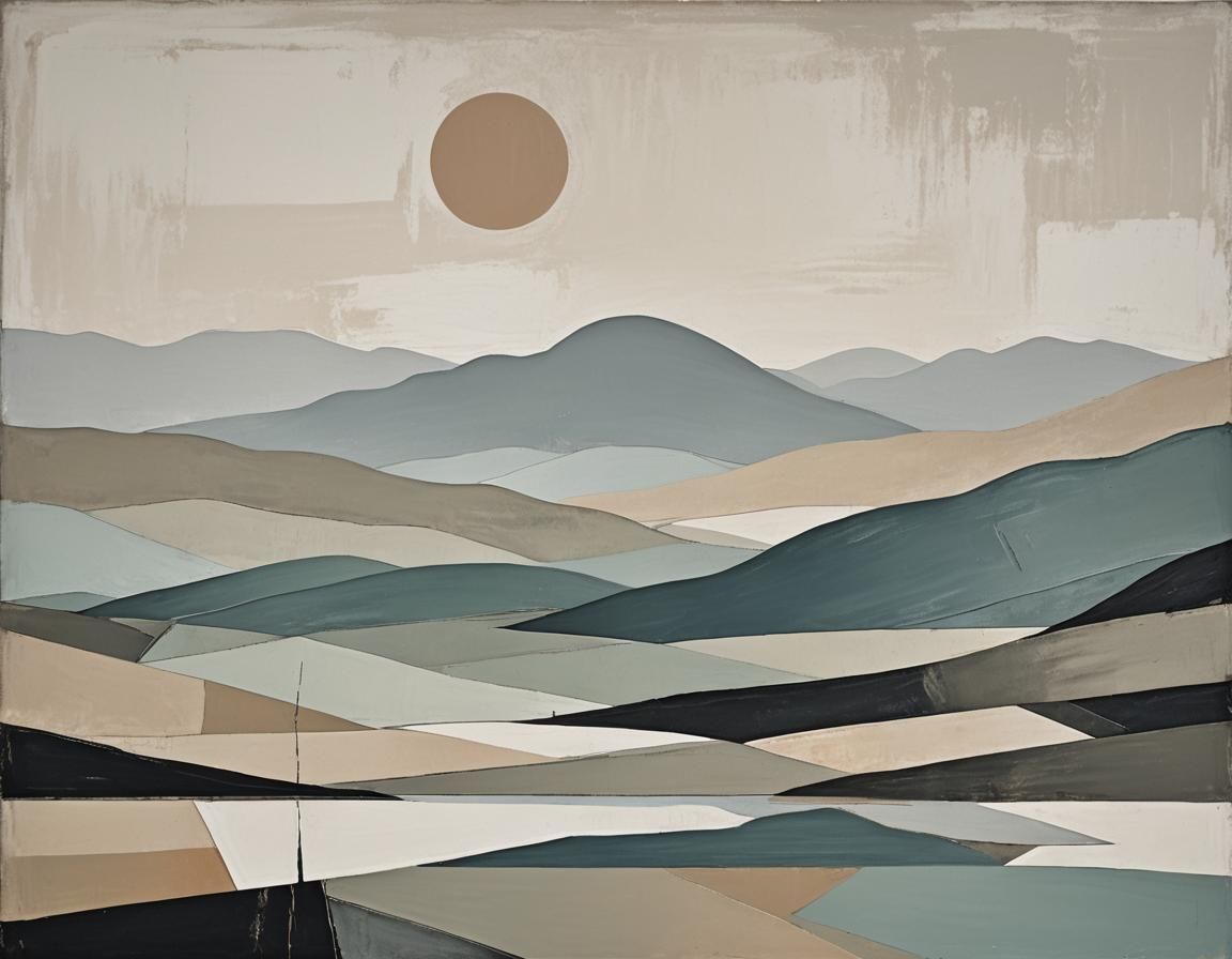 Minimalist Geometric Abstract Landscape in Muted Tones