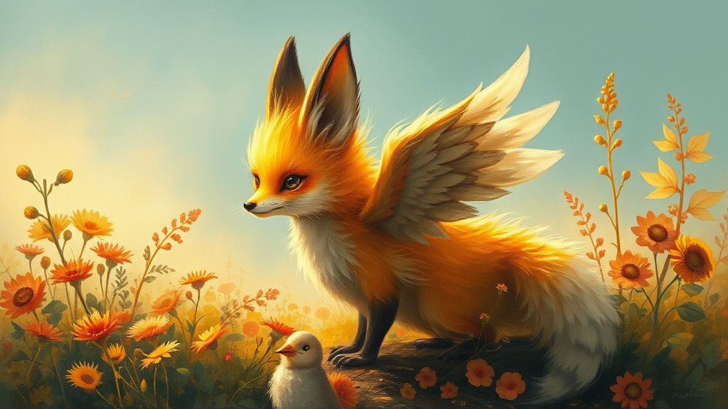 Enchanting Fox-Bird Creature in Dreamlike Art Nouveau Style