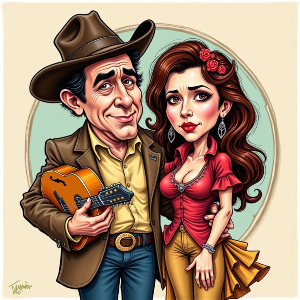 Johnny Cash and Loretta Lynn Caricature Portrait