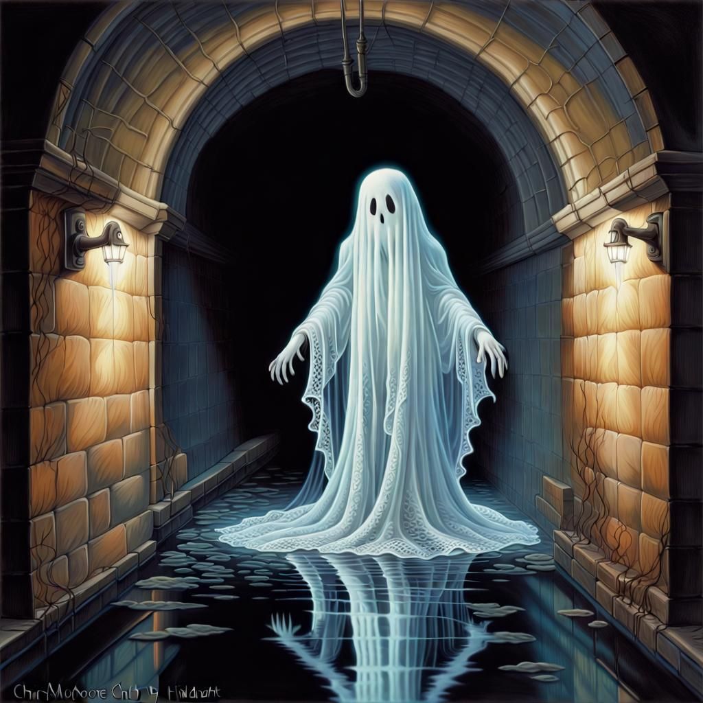Glowing Ghost in Sewer: Gothic Airbrush Painting