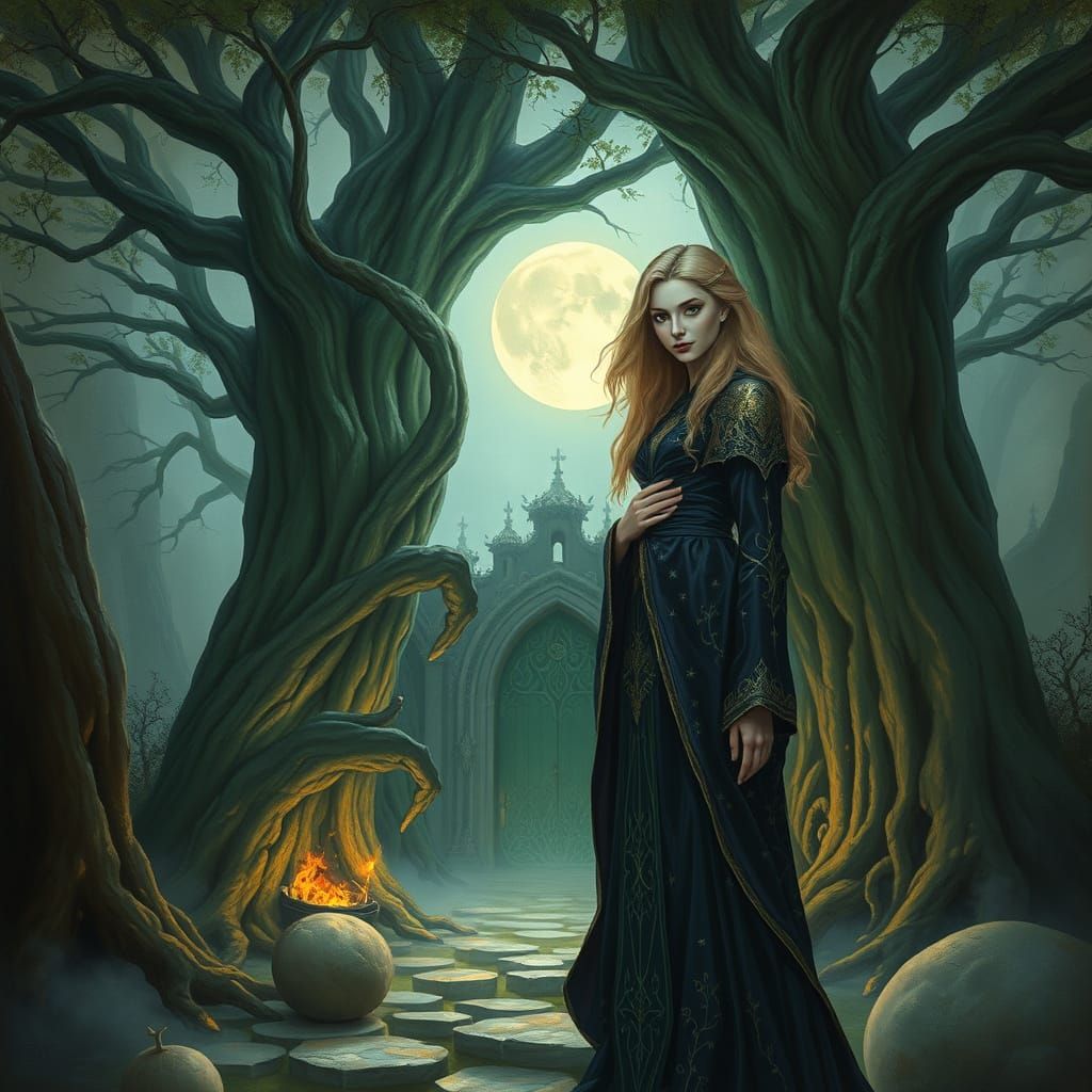 Mystical Sorceress Guarding Portal in Hidden Grove