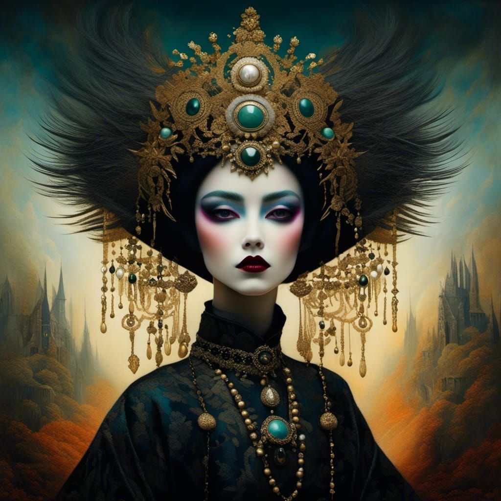 Surreal Druid Priestess Portrait in Dark Fantasy Style