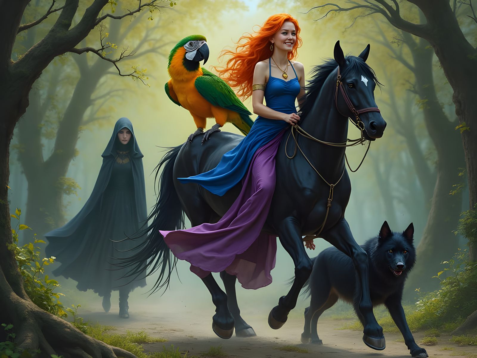 Ethereal Elf Druid and Companions on a Journey