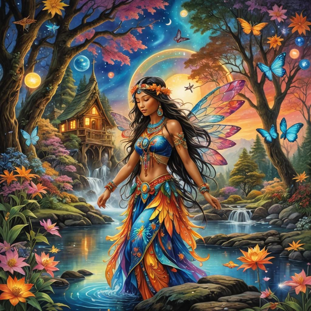 Native American Fairy with Glass Wings