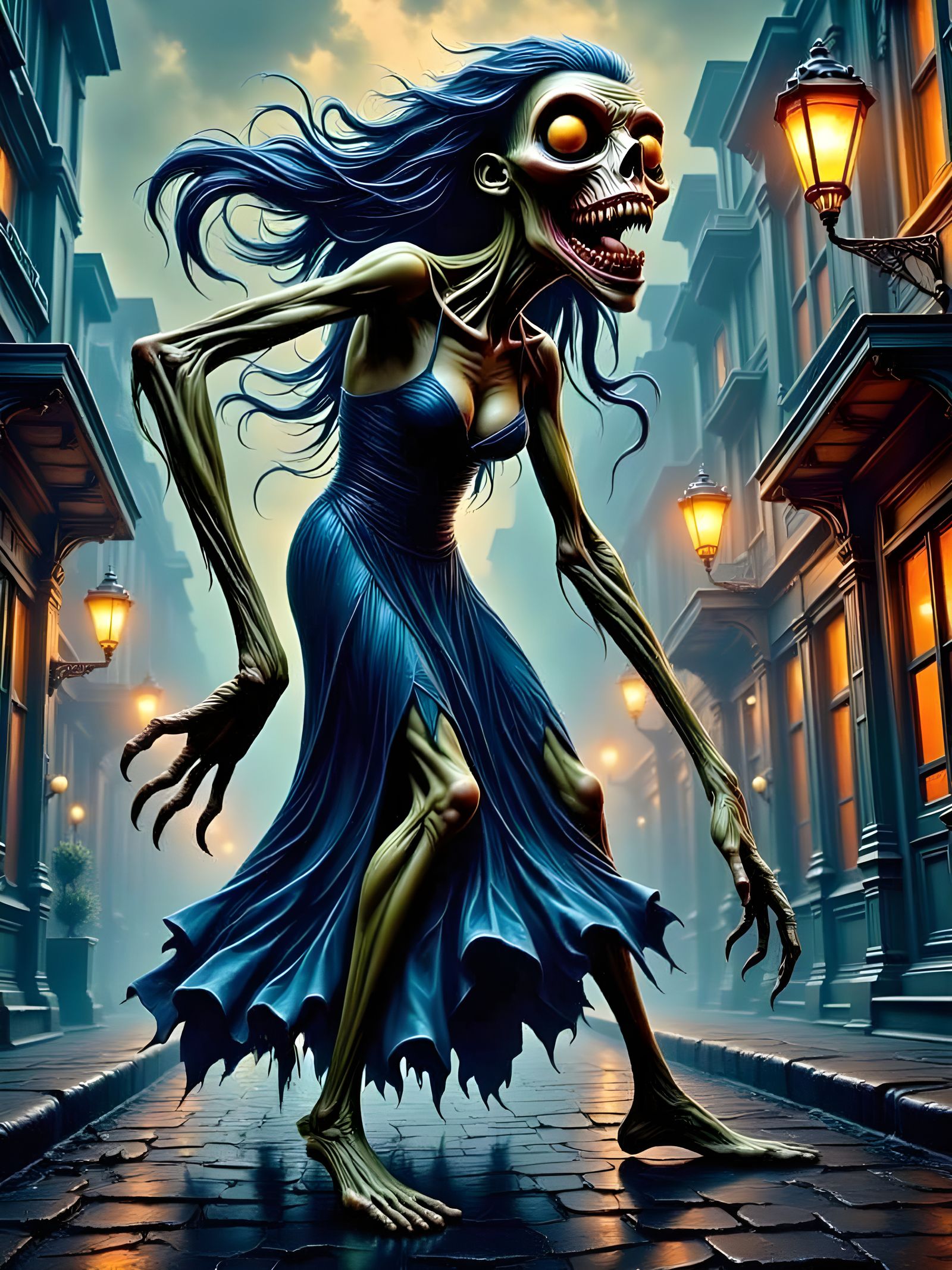 Macabre Zombie in Victorian Mourning Attire