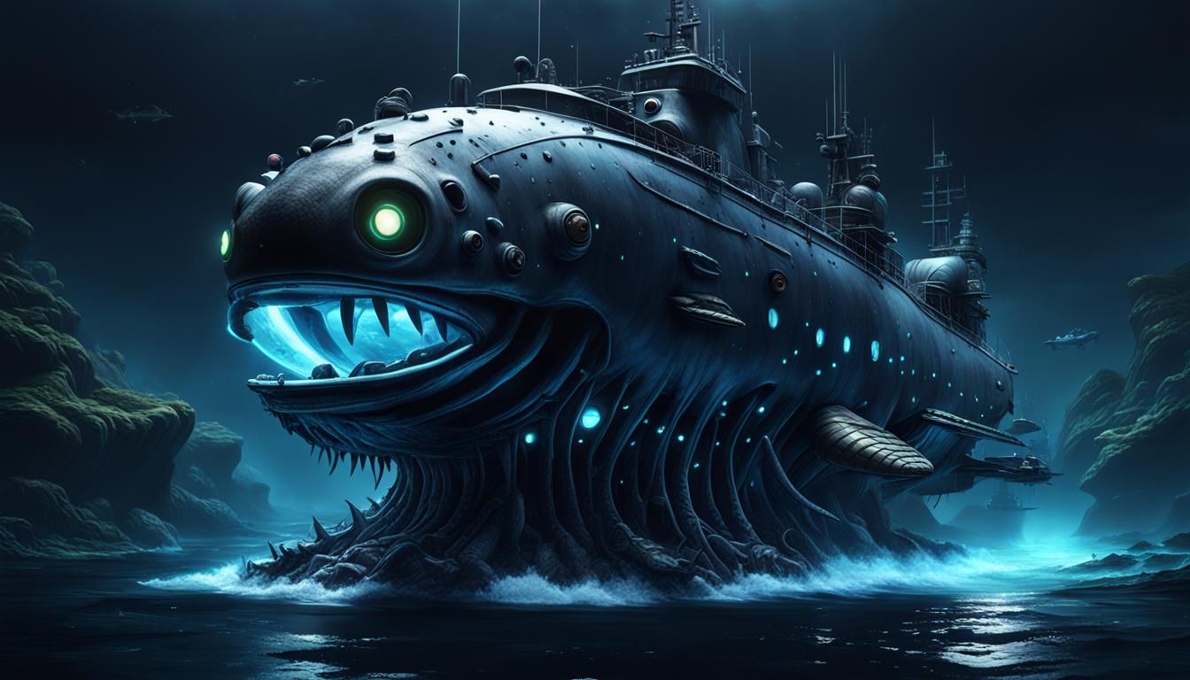 Bioluminescent Deep Sea Monster in Abyss