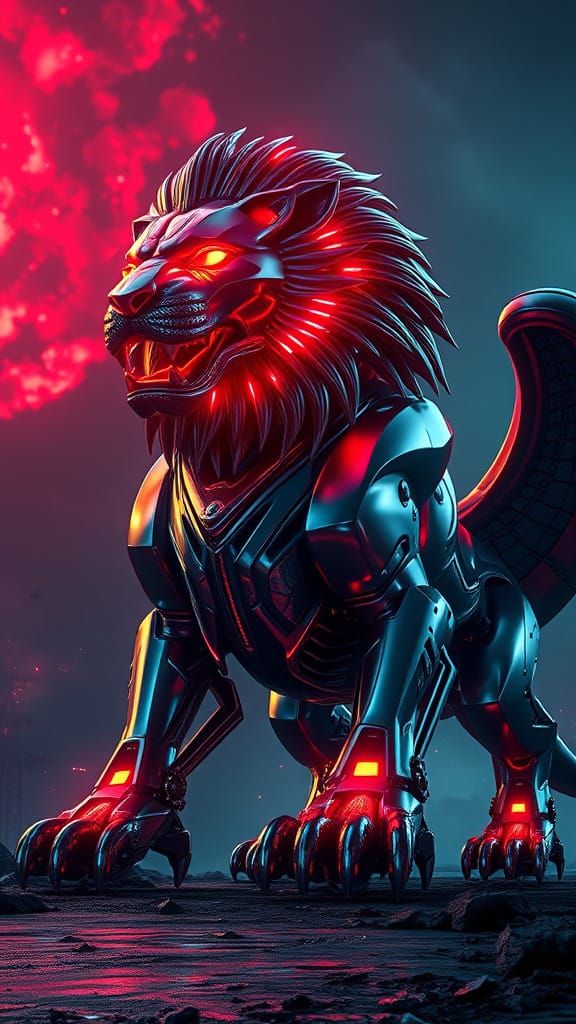 Cyberpunk Beast Rises from Ruins