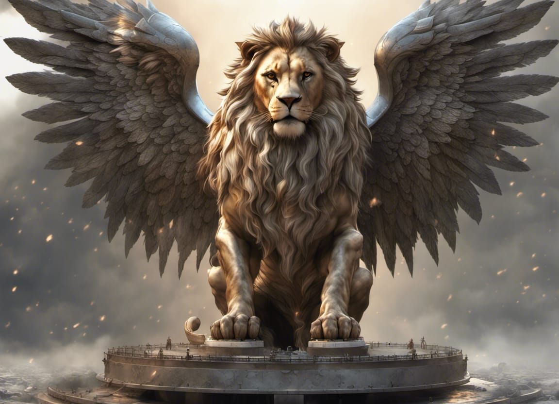 Armored Angelic Lion with Wings and Halo