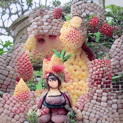 Fruit Woman in Majestic Garden: Digital Art