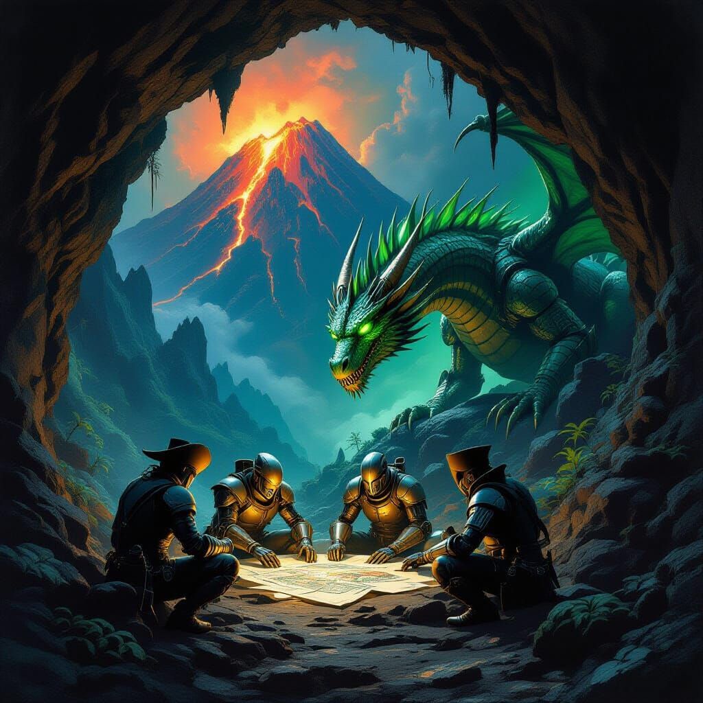 Pirates Robots & Dragon Plotting City Takeover Under Volcano