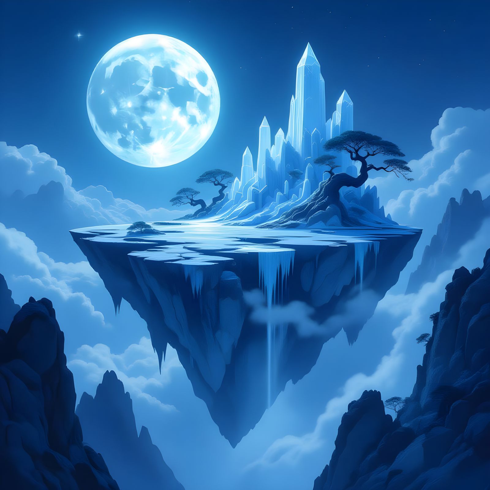 Ethereal Floating Island Under a Luminous Moon
