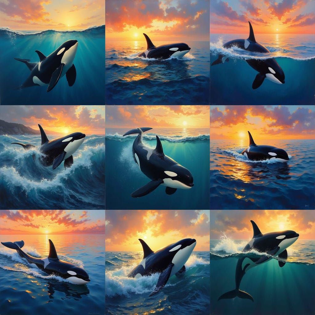 Orca at Sunset: An Oil Painting Impression