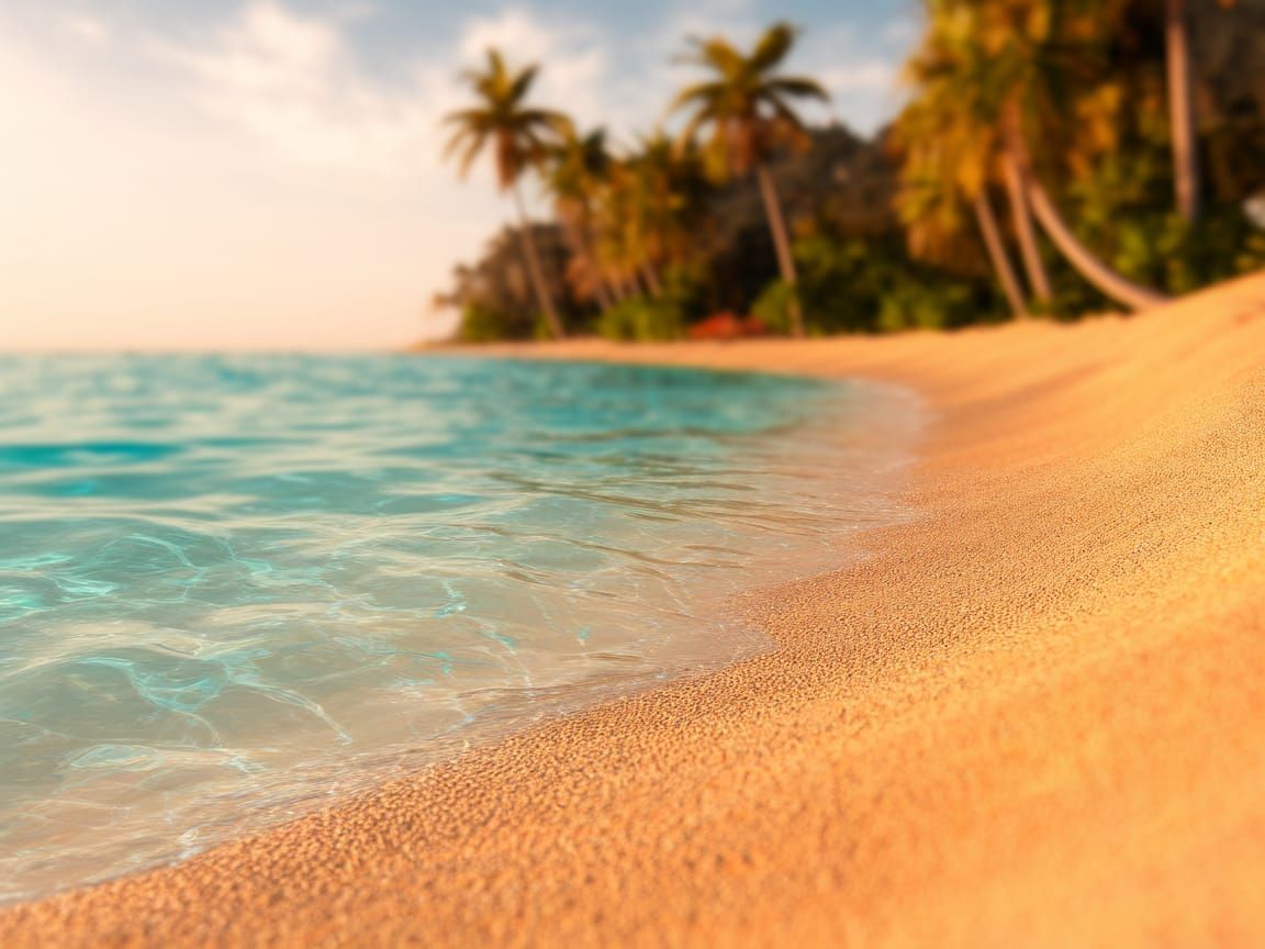 Golden Hour Beach Oasis in Vibrant Digital Art