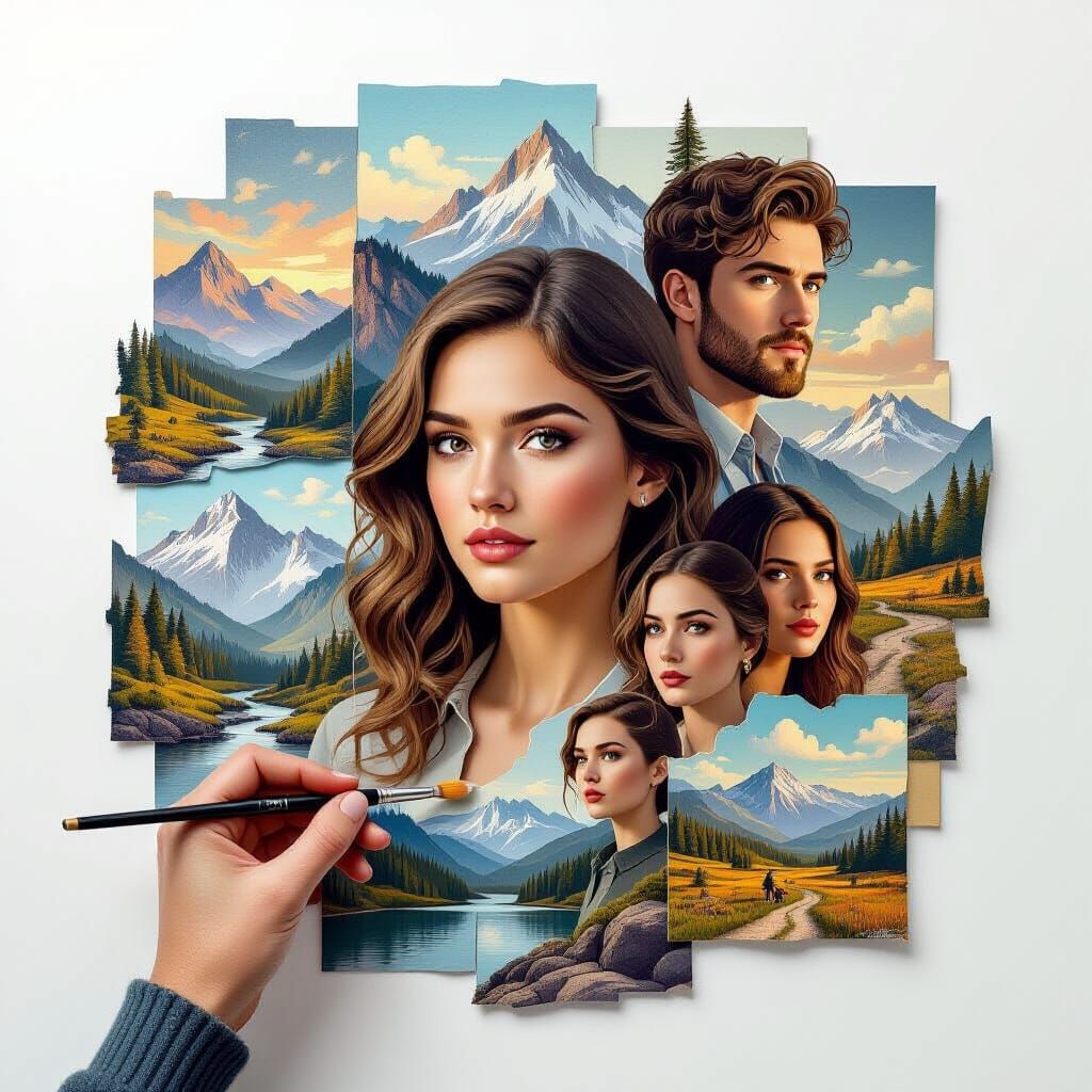 Harmonious Collage of Landscapes and Portraits in Surreal St...