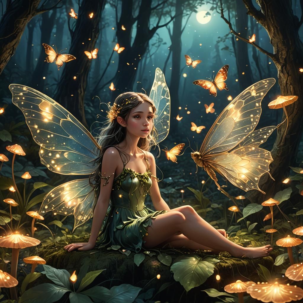 Fairy in Moonlit Forest: Matte Painting