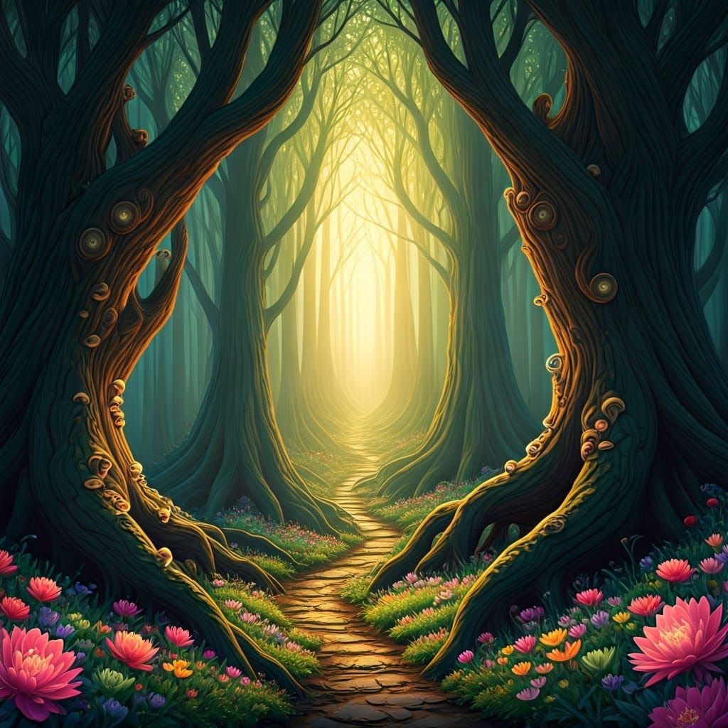 Enchanted Forest Dreamscape in Whimsical, Surreal Style