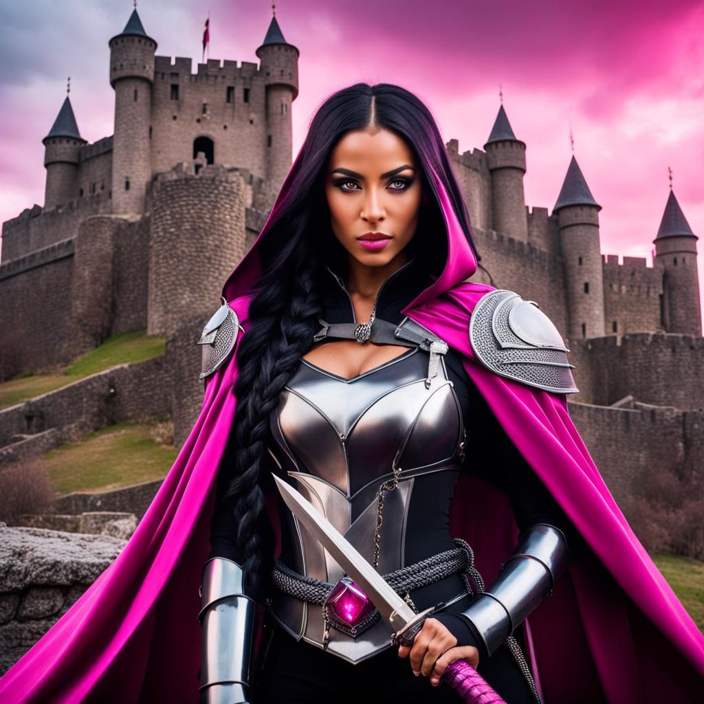 Fierce Armored Woman with Tourmaline Jewelry