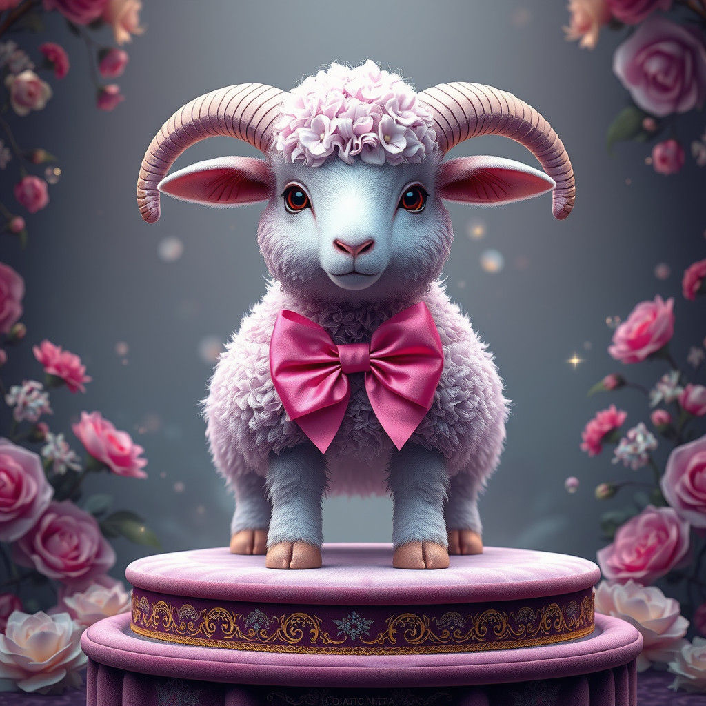 Pastel Sheep on Stage in Dreamlike Matte Painting