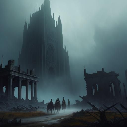 Princess Peach and Yoshi in Dark Fantasy Ruins