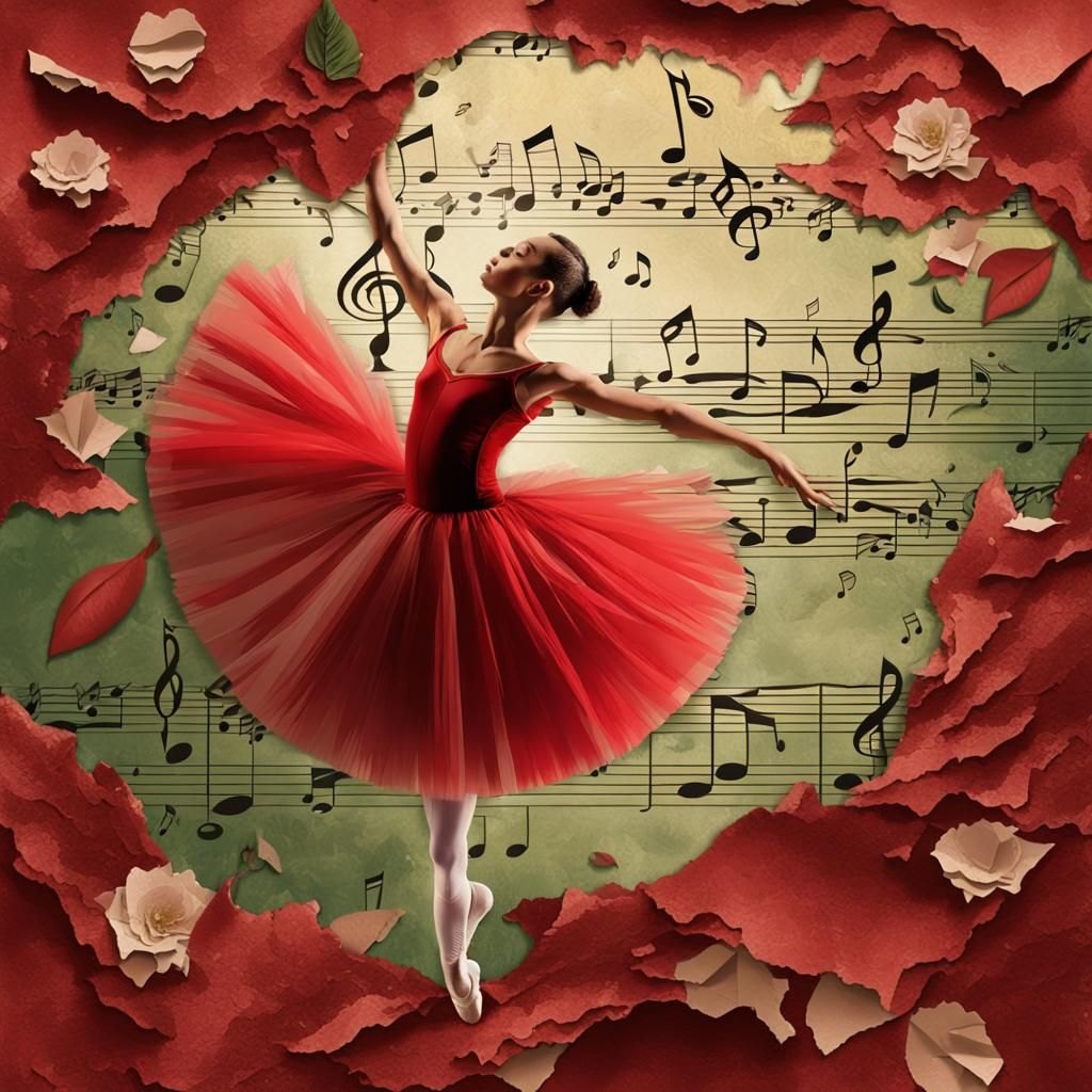 Ballet Dancer Surrounded by Flowers and Musical Notes