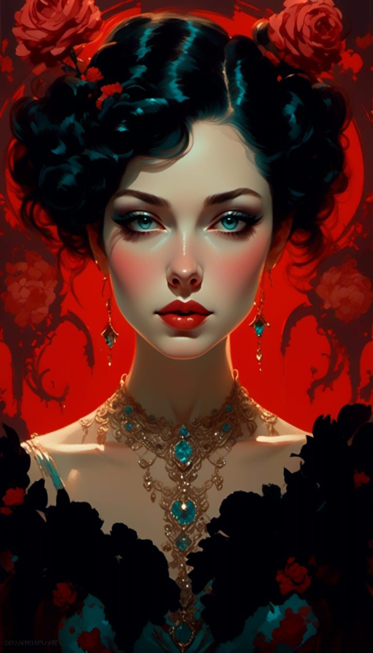 Woman in Floral Dress, Fantasy Anime Style