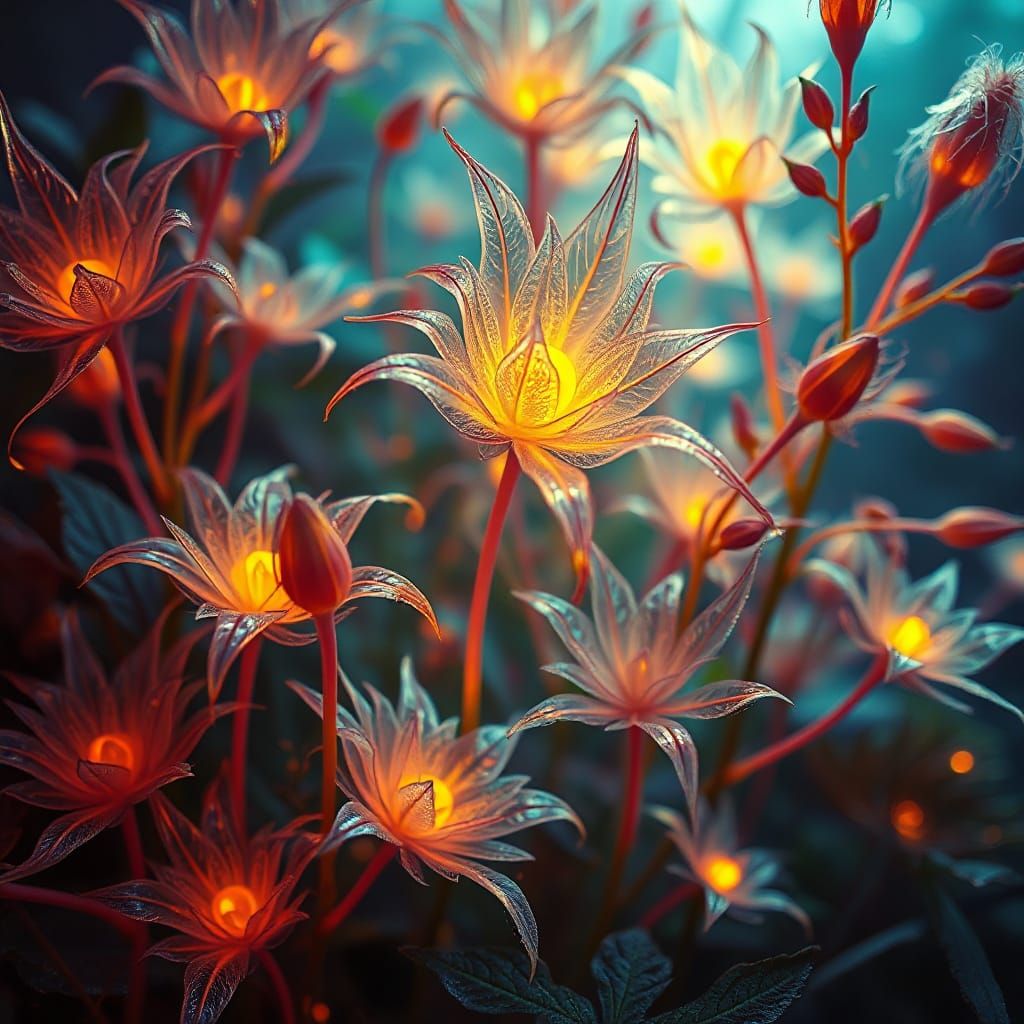 Ethereal Glowing Floria with Iridescent Leaves