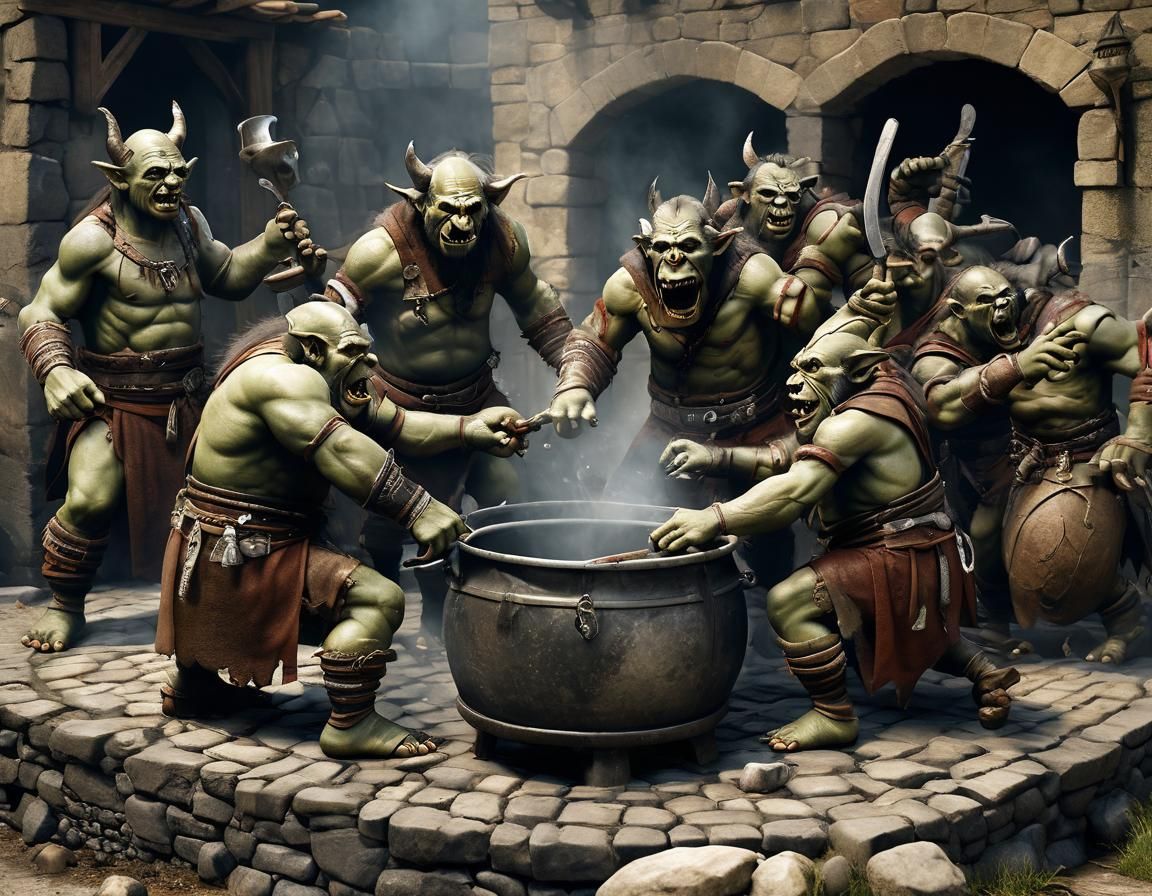 Orcs Celebrate with Dance Around Cooking Pot