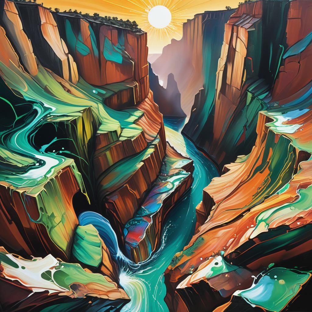 Expressionist Canyon Sunset Panorama in Graffiti Art Style