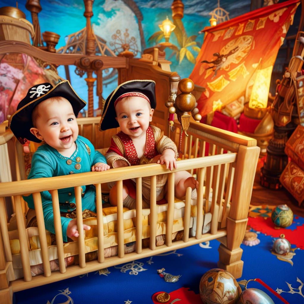 Toddler Pirates in Nursery, Detailed Digital Art