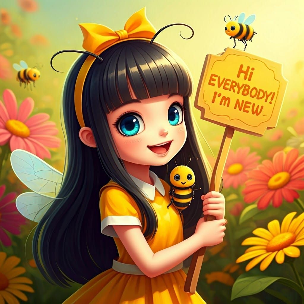 Kirigami Bumblebee Girl in Vibrant 3D Cartoon Style