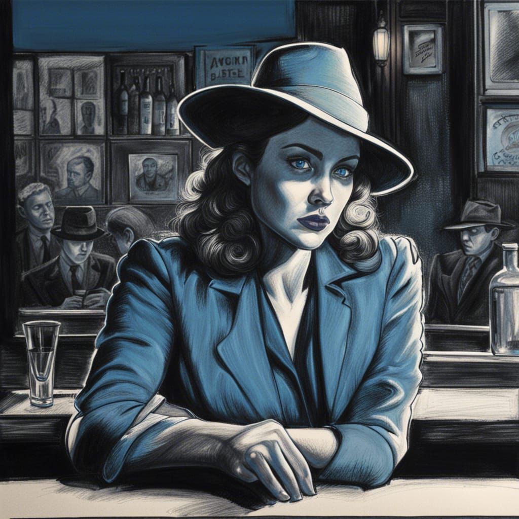 Film Noir Detective in Hyperdetailed Charcoal Drawing