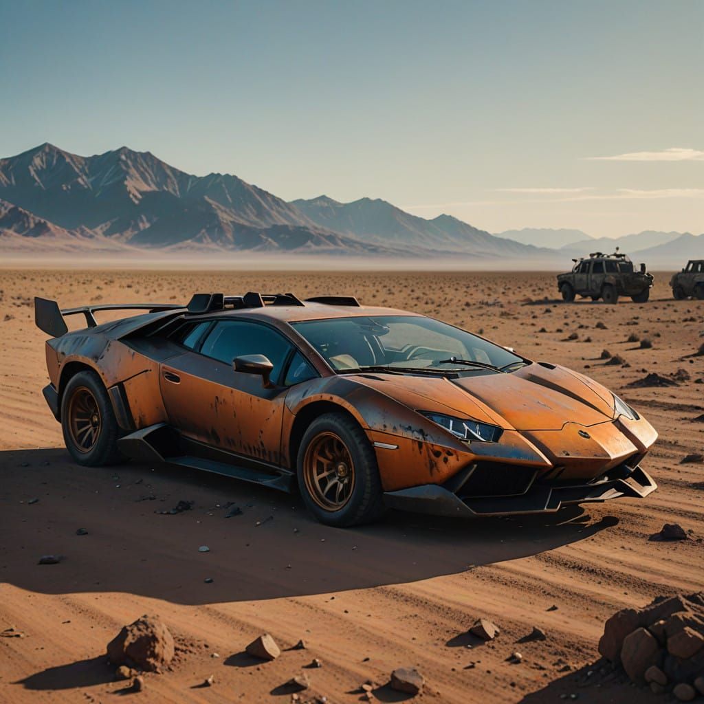 Gritty Post-Apocalyptic Lamborghini in a Barren Wasteland