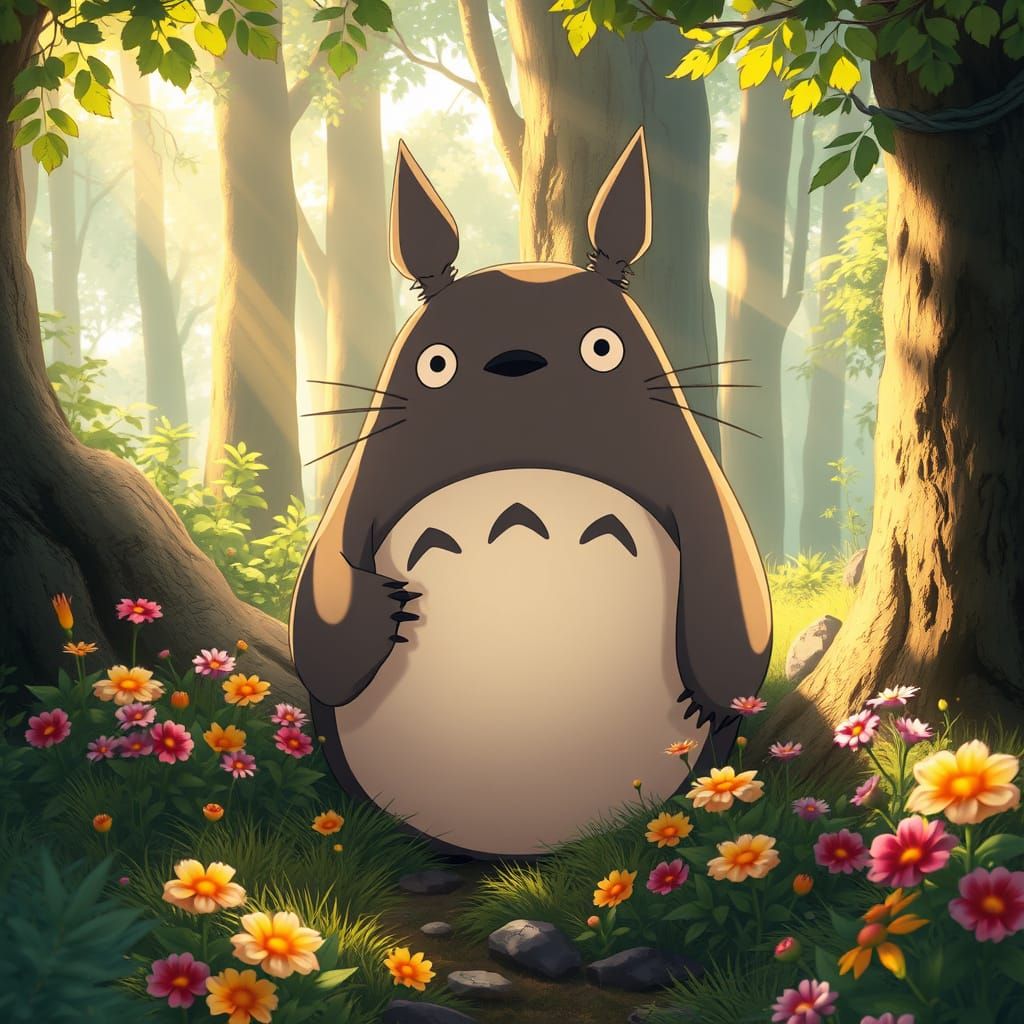 Whimsical Totoro in Serene Forest