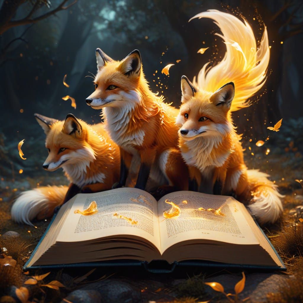 Magical Glowing Foxes Emerge from Enchanted Storybook