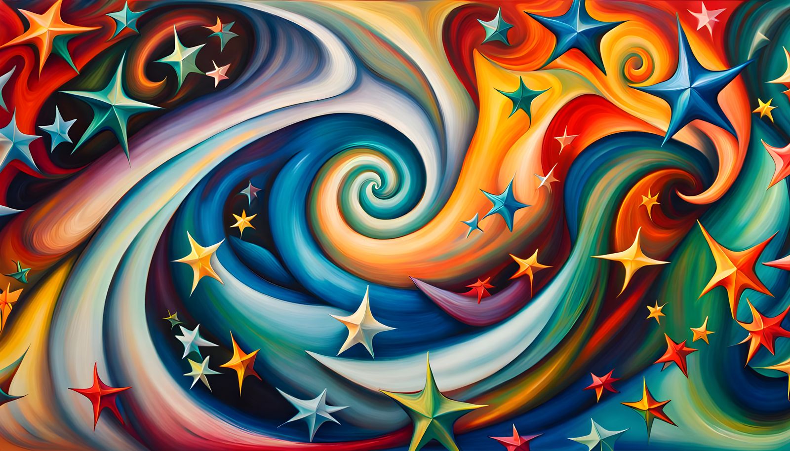 Stellar Vortex: Iridescent Abstract Impasto Oil Painting