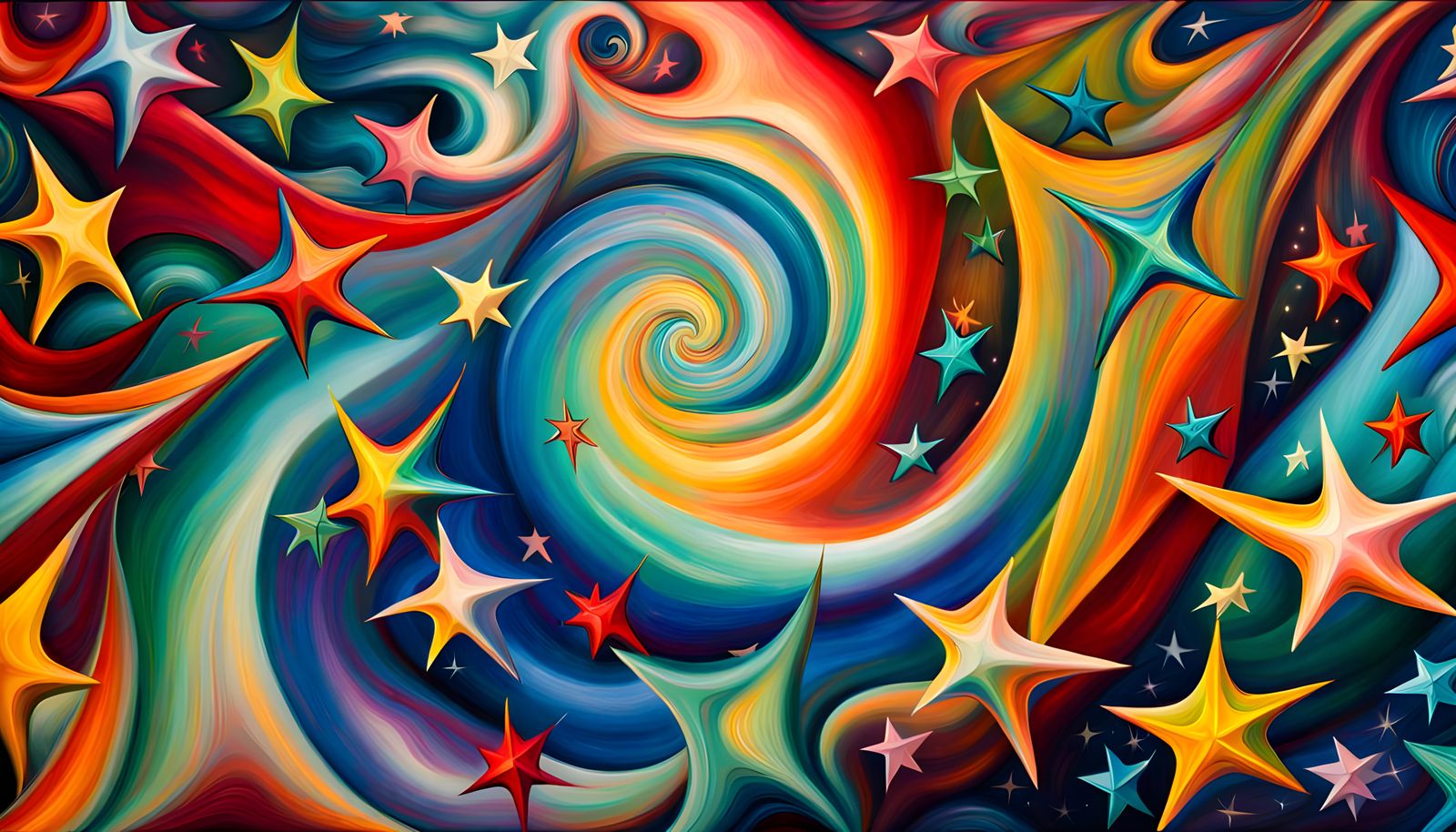 Stellar Vortex: Iridescent Stars in Impasto Oil Style