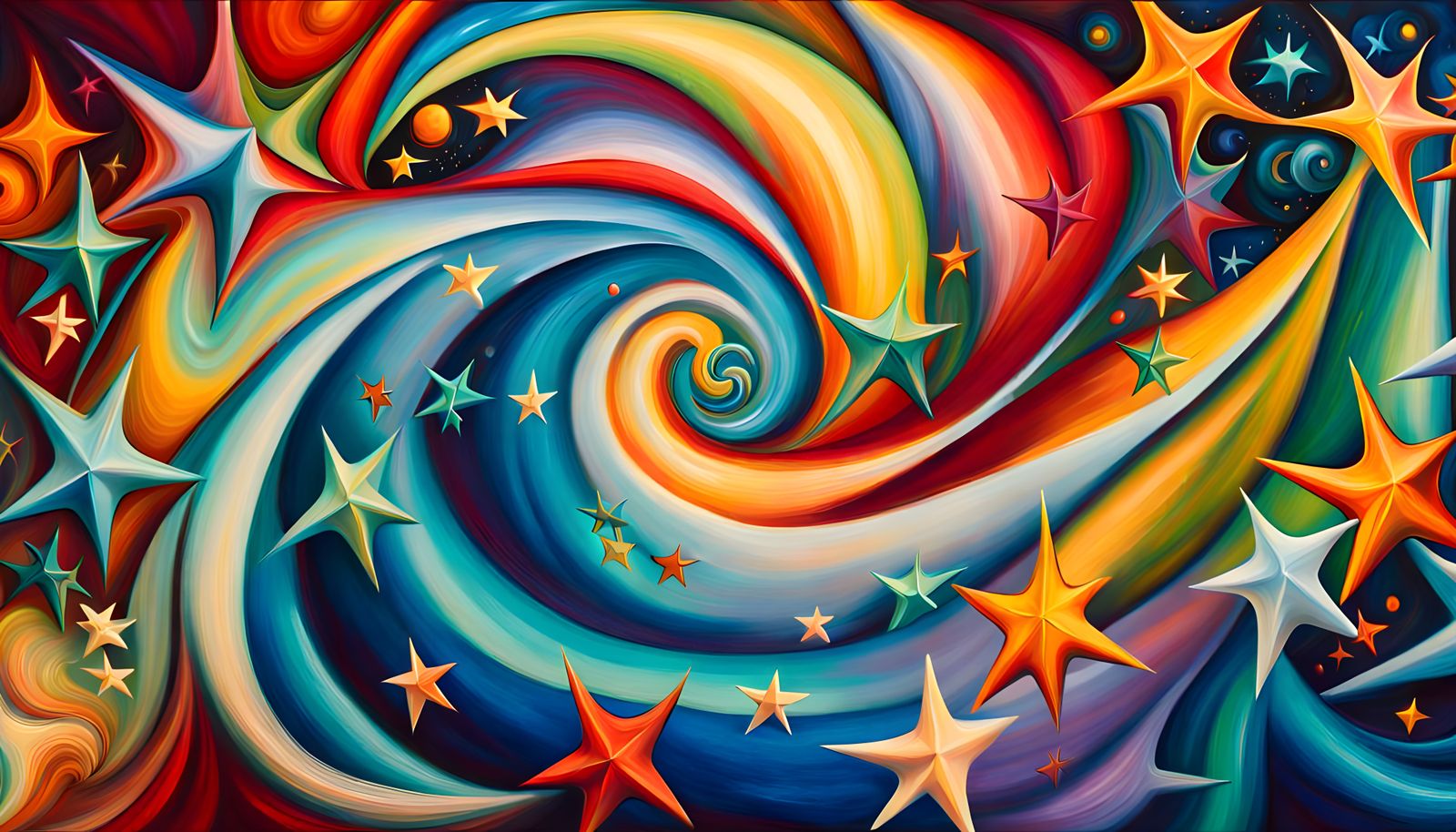 Iridescent Stellar Vortex as Impasto Oil Painting