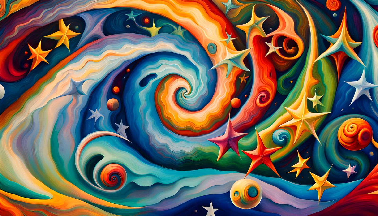 Iridescent Star Vortex in Impasto Oil Style