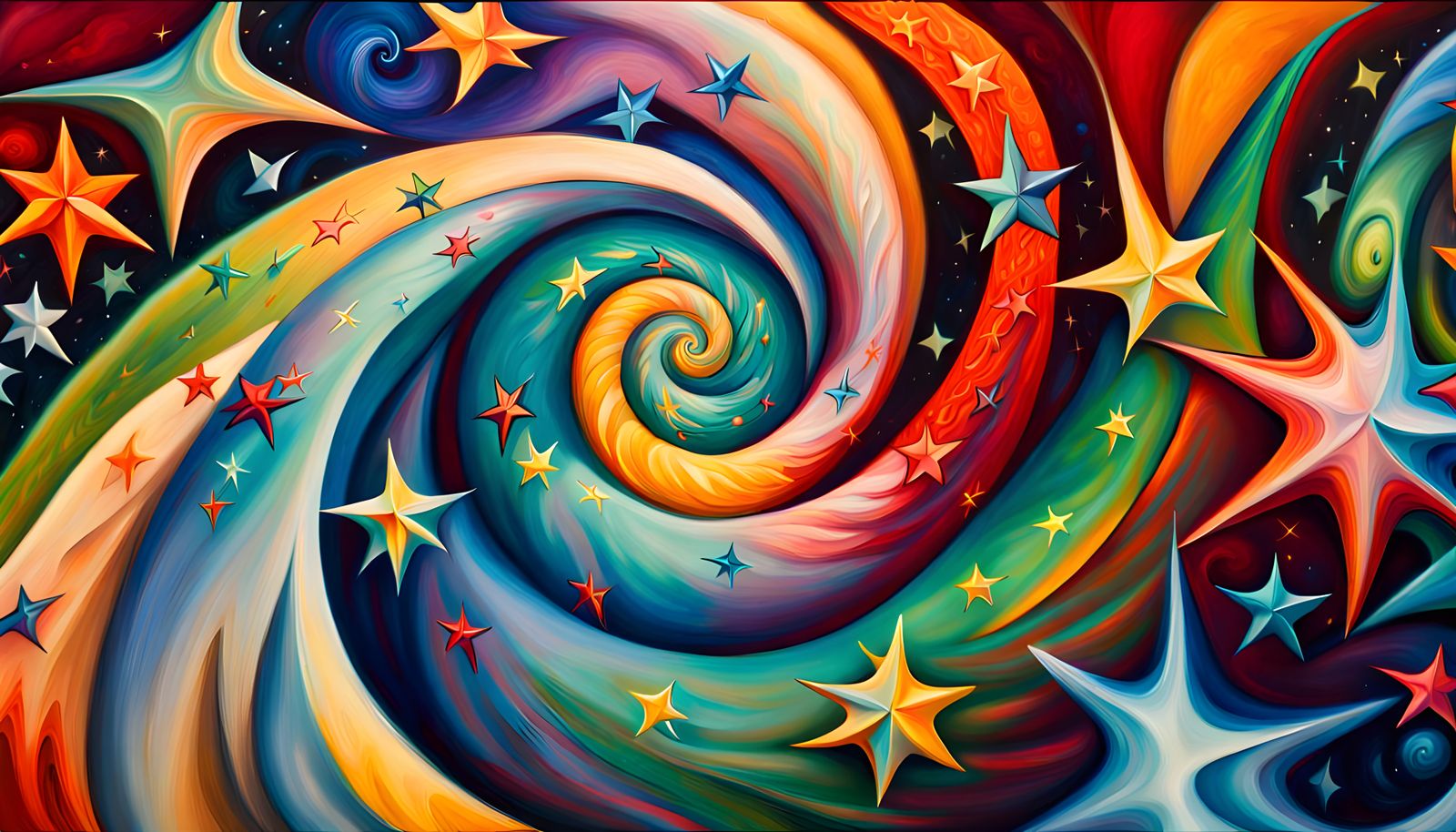 Stellar Vortex: Iridescent Stars in Impasto Oil Style