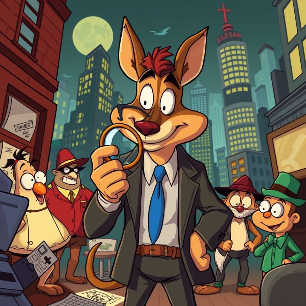 Cartoon Animal Detective Investigates a City Mystery