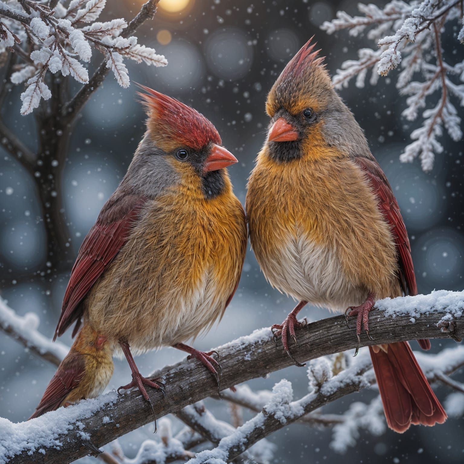 Magical Winter Cardinal Couple in Festive Sweaters