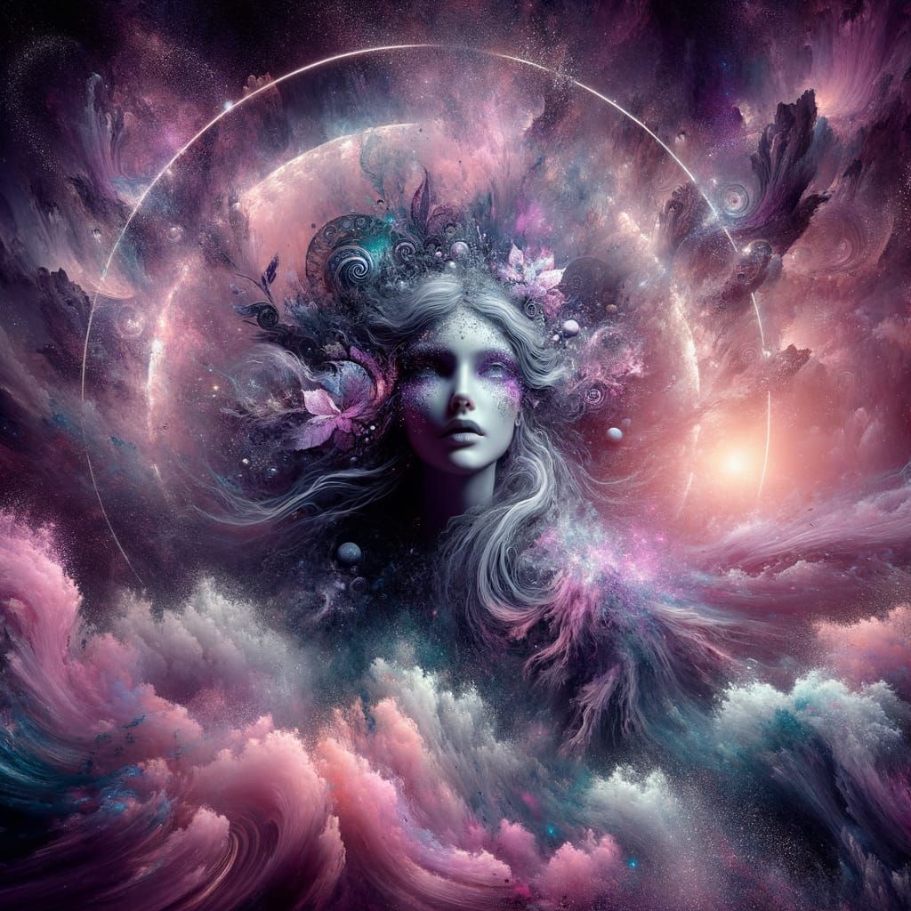 Goddess of Love and Tragedy in Eerie Pink and Purple