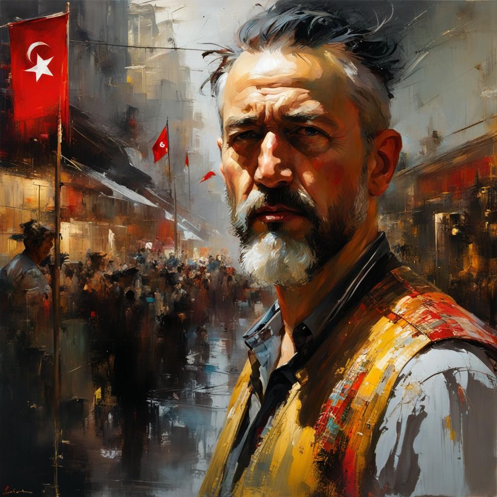 Emotional Turkish Male Portrait in Oil Paint Style