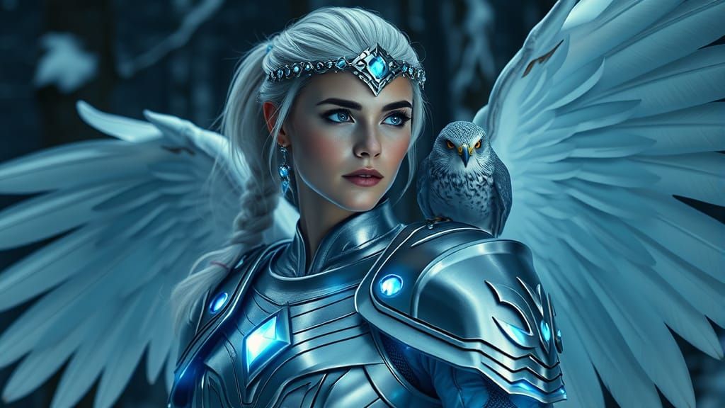 Ethereal Frost Valkyrie with Majestic Silver Wings