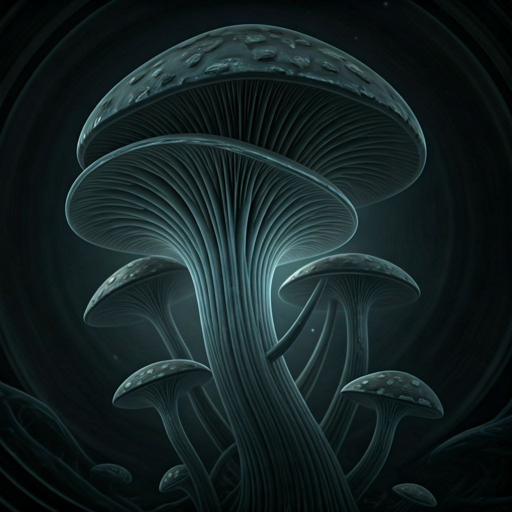 Ominous Biomechanical Mushroom with Eerie Glow