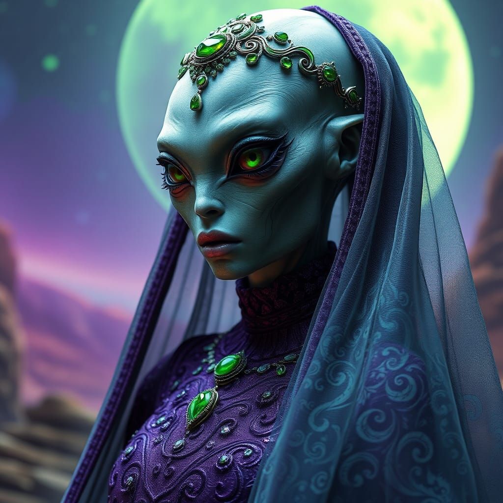 Alien Bride in Extravagant Wedding Dress