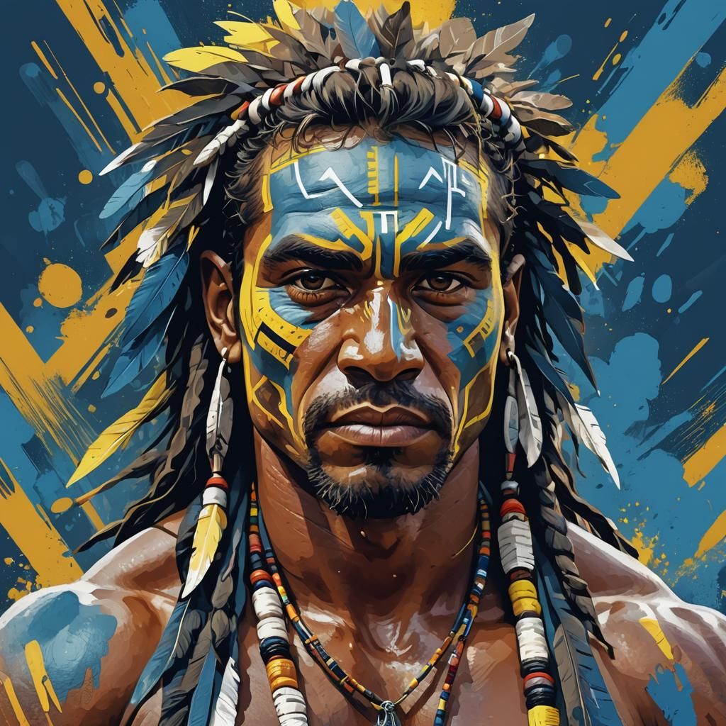 Muscular Canarian Aborigine Portrait in WPAP Style